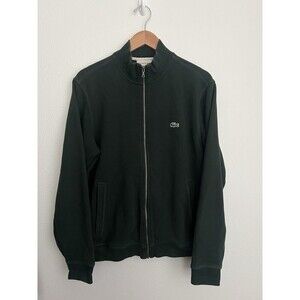 Lacoste Men's Dark Green Full-Zip Jacket Size Large Ribbed Collar Crocodile Logo